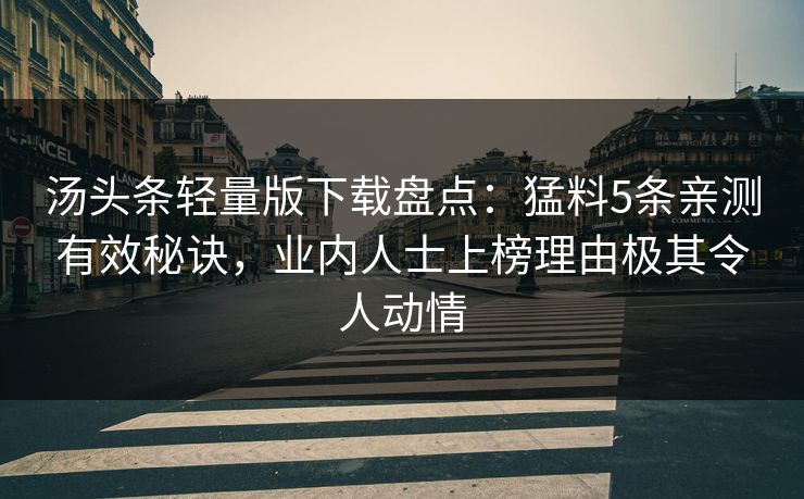 汤头条轻量版下载盘点：猛料5条亲测有效秘诀，业内人士上榜理由极其令人动情