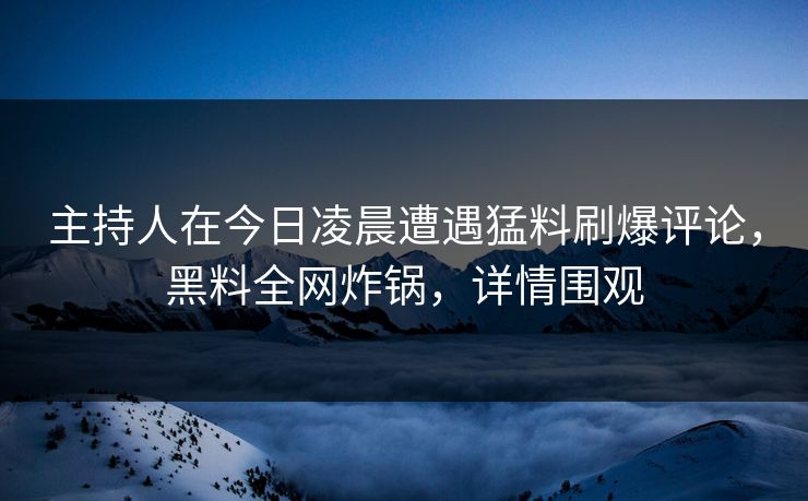 主持人在今日凌晨遭遇猛料刷爆评论，黑料全网炸锅，详情围观